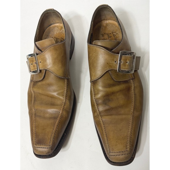 Calzoleria Harris Shoes Mens 9 Tan Barneys NY Monk Strap Leather Square Toe main image 12